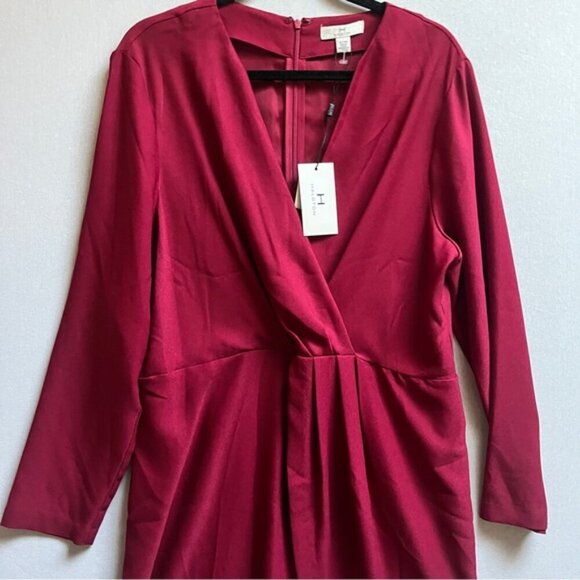 NWT H by Halston v neck long sleeve red dress Sz XL - Picture 7 of 12